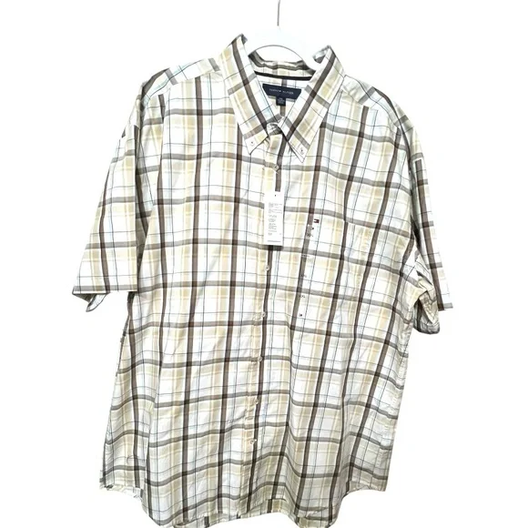 Tommy Hilfiger Men’s 100% Cotton Shirt Button Plaid  Short Sleeve Size XXL 2X - Picture 2 of 7